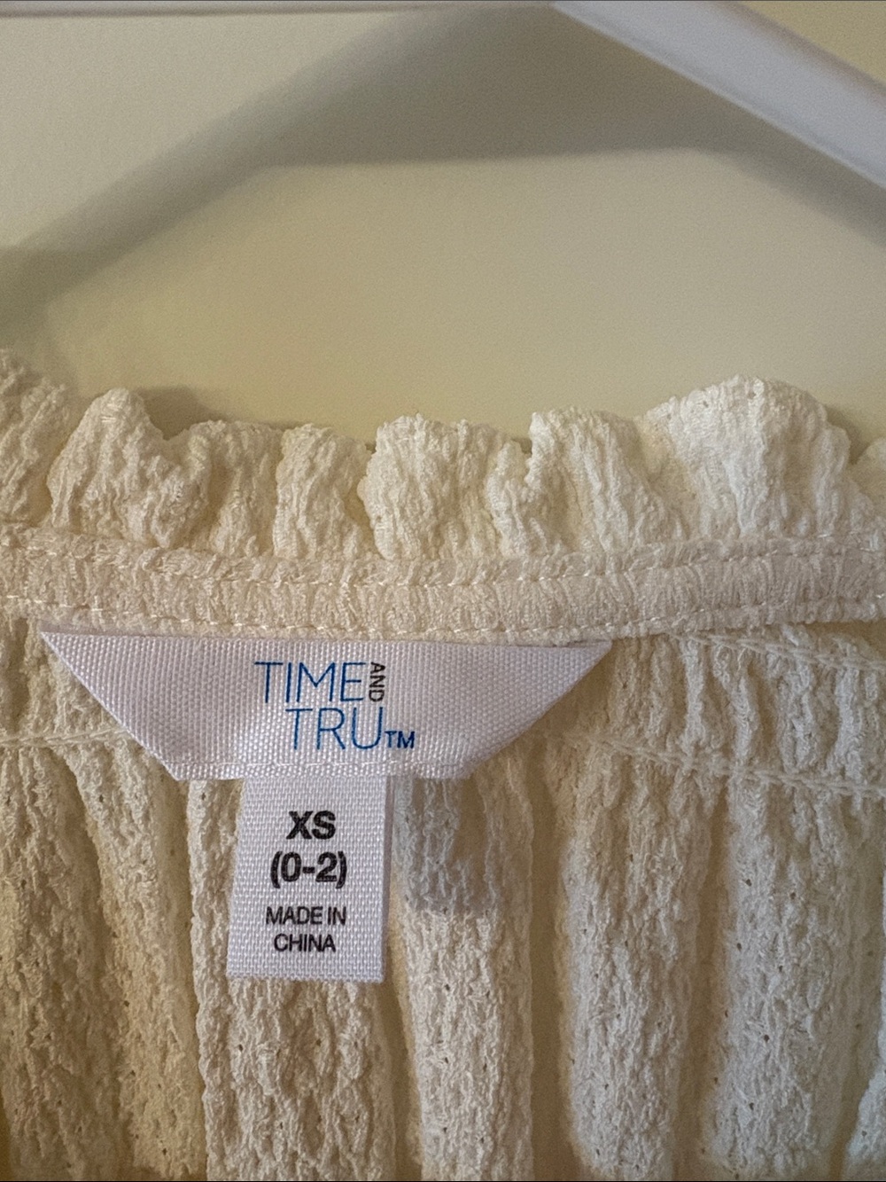 Time and Tru Cream Ruffle Tie-Front Peplum Tunic - Picture 2 of 5